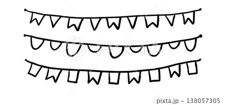 Crayon hand drawn bunting pattern set. Doodled flag garland pack. Kid sketched celebration flag chains and pennons for birthday decoration, footer, banner. Vector party pennon illustration bundle Crayon hand drawn bunting pattern set. Doodled flag garland pack. Kid sketched celebration flag chains and pennons for birthday decoration, footer, banner. Vector party pennon illustration bundle 138057305