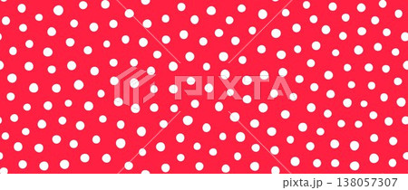 Red polka dot seamless pattern. Red and white dots background. Abstract simple confetti texture for dress print, wrapping paper, fabric and textile swatch. Bright repeated dotted wallpaper. Vector 138057307