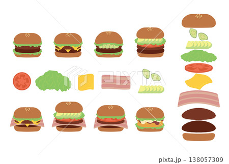 色々な具材のハンバーガーのアイコンイラストセット 色々な具材のハンバーガーのアイコンイラストセット 138057309