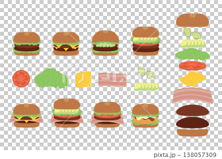 色々な具材のハンバーガーのアイコンイラストセット 色々な具材のハンバーガーのアイコンイラストセット 138057309