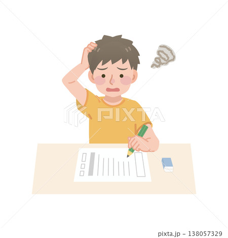 問題が解けなくて悩む男の子のイラスト 138057329