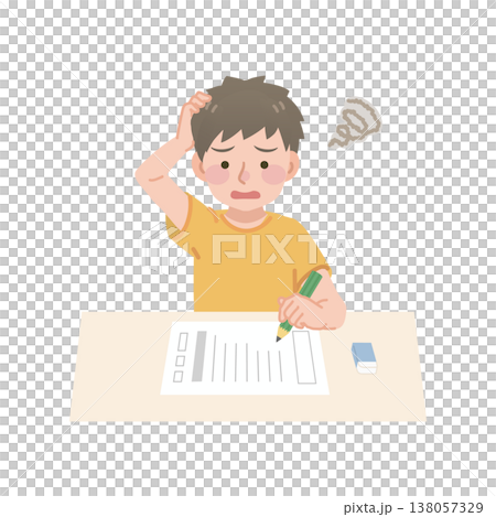 問題が解けなくて悩む男の子のイラスト 138057329