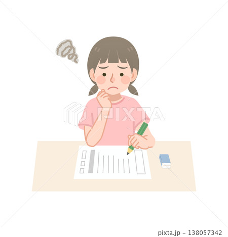 問題が解けなくて悩む女の子のイラスト 問題が解けなくて悩む女の子のイラスト 138057342
