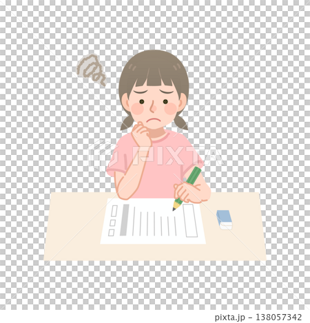 問題が解けなくて悩む女の子のイラスト 問題が解けなくて悩む女の子のイラスト 138057342
