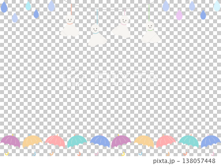 雨季主題相框素材，包含晴天娃娃和雨傘 | 雨、雨季、花圈、裝飾 138057448