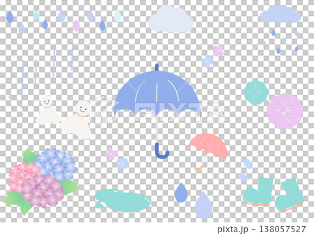 梅雨のアイコンセット素材|傘 紫陽花 雨 てるてる坊主 水たまり 梅雨のアイコンセット素材|傘 紫陽花 雨 てるてる坊主 水たまり 138057527