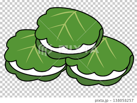 Illustrations of kashiwa mochi (rice cakes wrapped in oak leaves) for Children's Day (Tango no Sekku) / 3 pieces Illustrations of kashiwa mochi (rice cakes wrapped in oak leaves) for Children's Day (Tango no Sekku) / 3 pieces 138058257