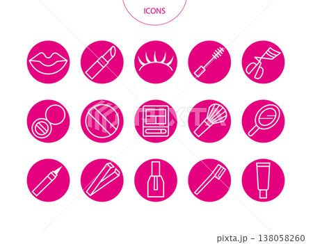 コスメ 化粧品　アイコン ピクトグラム　ベクター イラスト　セット 138058260