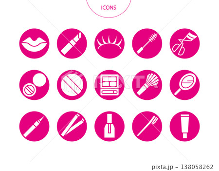 コスメ 化粧品　アイコン ピクトグラム　ベクター イラスト　セット 138058262
