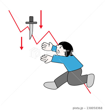 暴落する株価チャートと落ちてくるナイフを掴もうとする男性 暴落する株価チャートと落ちてくるナイフを掴もうとする男性 138058368