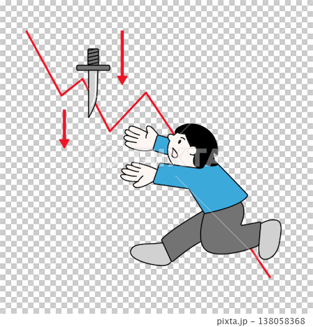 股市暴跌,一名男子試圖接住一把掉落的刀。 股市暴跌,一名男子試圖接住一把掉落的刀。 138058368