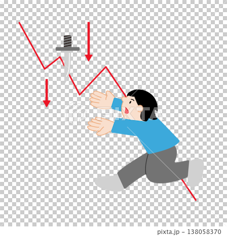 右肩下がりのチャートと落ちてくるナイフを掴む男性の主線なし 右肩下がりのチャートと落ちてくるナイフを掴む男性の主線なし 138058370