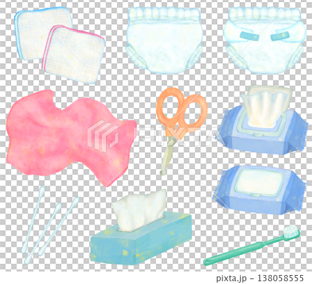 赤ちゃんのケア用品イラストセット 育児 138058555