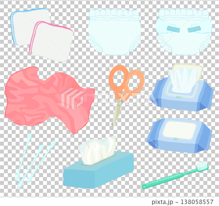 嬰兒護理產品插圖集，育兒向量素材 138058557