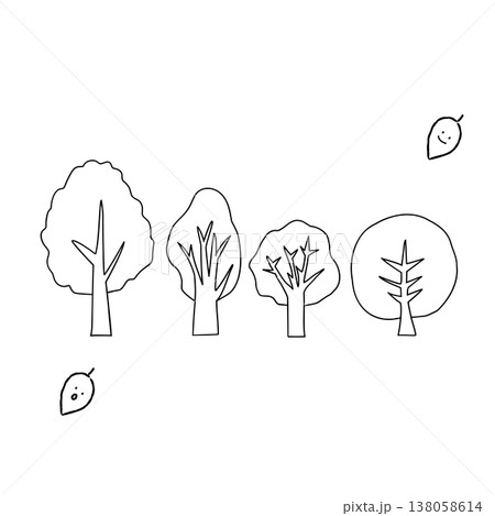シンプルな手描きの線画の木のイラスト シンプルな手描きの線画の木のイラスト 138058614