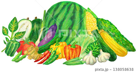 夏野菜の集合イラスト オイルパステル画 夏野菜の集合イラスト オイルパステル画 138058638