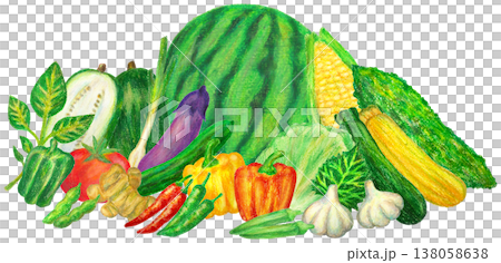 夏野菜の集合イラスト オイルパステル画 夏野菜の集合イラスト オイルパステル画 138058638