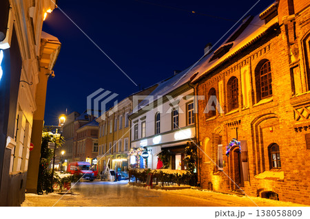 Night view of illuminated Pilies street in Old Town of Vilnius, Lithuania Night view of illuminated Pilies street in Old Town of Vilnius, Lithuania 138058809