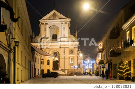 Winter evening, facade of St. Teresas Church in Vilnius Winter evening, facade of St. Teresas Church in Vilnius 138058821