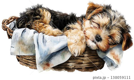 watercolor portrait of a dog lying on a white 138059111