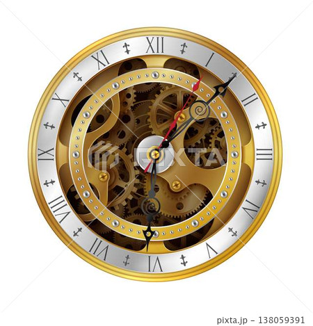 Vintage Clock with Elegant Gold Gears Vintage Clock with Elegant Gold Gears 138059391