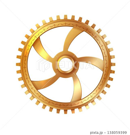 Golden Gear with Intricate Design on White Background 138059399
