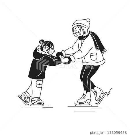 Children Skating Playfully on Ice Rink 138059438