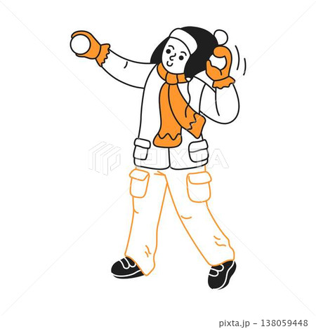 Cheerful Child Playing with Snowballs in Winter Attire 138059448
