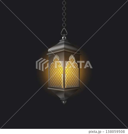 Ornate Hanging Lantern Glowing in Dark Ambiance 138059508