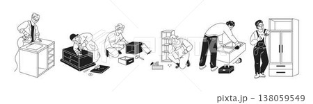 Line Art of People Assembling Furniture 138059549