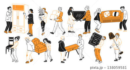 Teamwork Illustration of People Moving Furniture Teamwork Illustration of People Moving Furniture 138059581