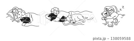 Illustrations of People Sleeping Peacefully in Various Settings 138059588