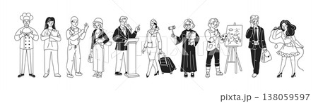 Diverse Professions in Black and White Illustration 138059597