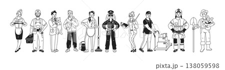 Various Professions in Black and White Illustration 138059598