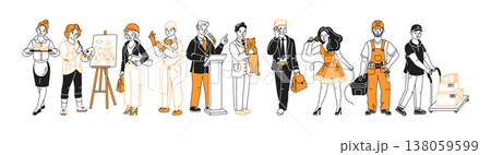Diverse Professions Illustrated in Black and Orange 138059599