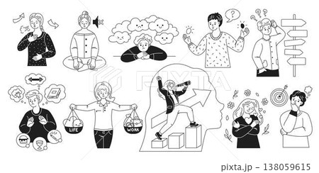 Set of Emotions and Concepts in Line Art 138059615