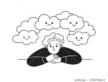 Thoughtful Person Surrounded by Emotion Clouds 138059622