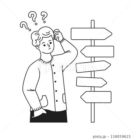 Confused Person Facing Directional Signs 138059623