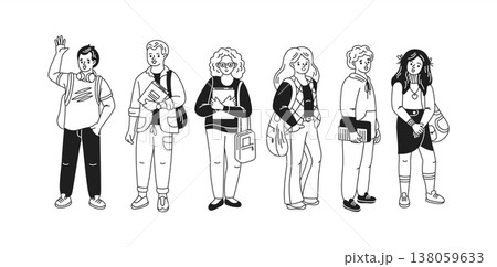 Diverse Group of Students in Line Art Diverse Group of Students in Line Art 138059633
