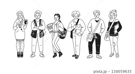 Black and White Illustrations of Young Adults 138059635