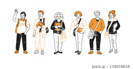 Group of students in casual clothing drawing 138059638