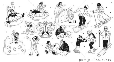 Winter Fun Activities Illustration with Children Winter Fun Activities Illustration with Children 138059645