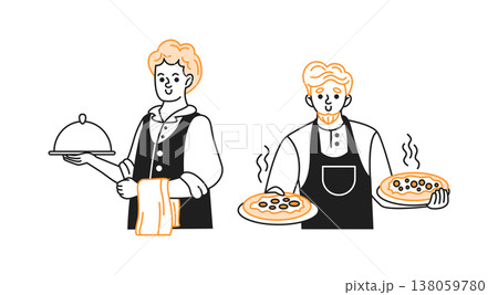 Vector illustration of chef and waiter with food Vector illustration of chef and waiter with food 138059780