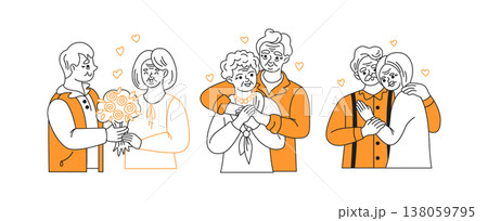 Illustration of Couples Embracing and Sharing Affection 138059795