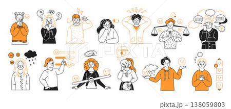 Diverse expressions of people handling emotions Diverse expressions of people handling emotions 138059803