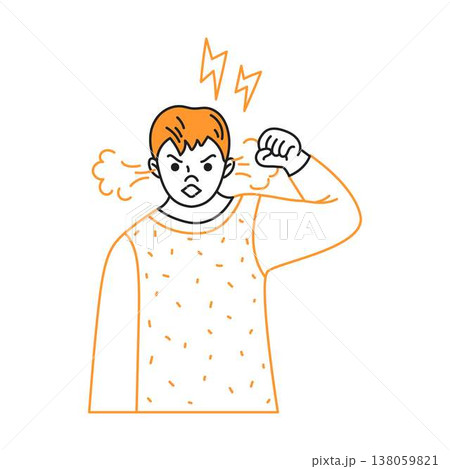 Angry Cartoon Boy with Clouds and Lightning Angry Cartoon Boy with Clouds and Lightning 138059821