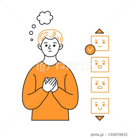 Illustration of Emotion Check with Thoughtful Character Illustration of Emotion Check with Thoughtful Character 138059832