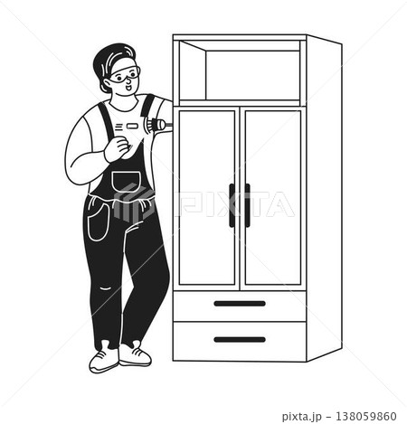Handyman Assembling Wardrobe Illustration Handyman Assembling Wardrobe Illustration 138059860