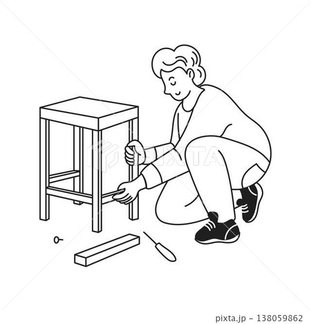 Illustration of Person Assembling a Stool 138059862