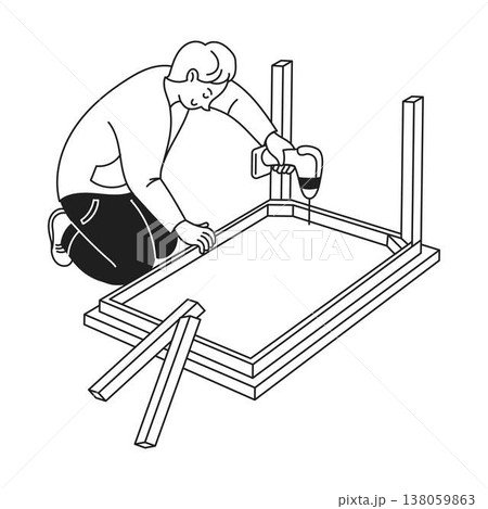 Person Assembling Furniture with Drill Icon Person Assembling Furniture with Drill Icon 138059863